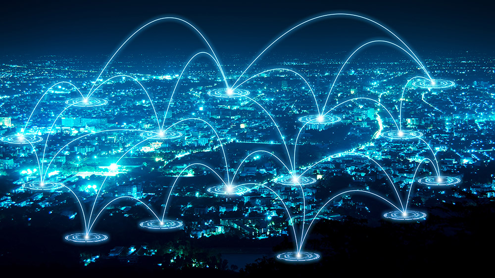 abstract line connection on night city background Network
