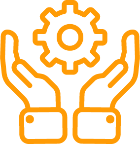 hands supporting gear in middle (support icon)